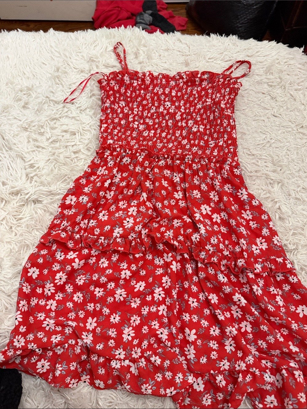 Sienna Sky Red Floral Smocked Sundress with White Blossoms